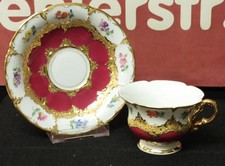 MEISSEN B-FORM PURPUR MIT BLUMEN 2TL.  PRUNK MOKKA GEDECK 1.WAHL