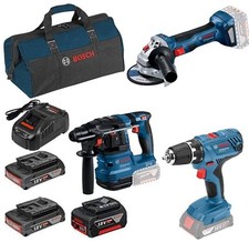 Bosch 18 Volt Profi-Set 3 Akkus 2-4 Ah GSR 18 V-21 GWS 18V-7 GBH 18 V-22