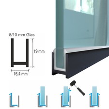 Duschenprofil Aluminium schwarz Duschkabinen Wandprofil U-Profil für 8-10mm Glas