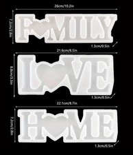 Silikonform Gießform 3er Set Schriftzug Deko Ornament Family Home Love