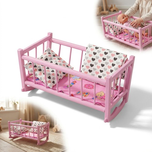 Retro holz puppenwiege rosa - retro-holz-puppenwiege,,