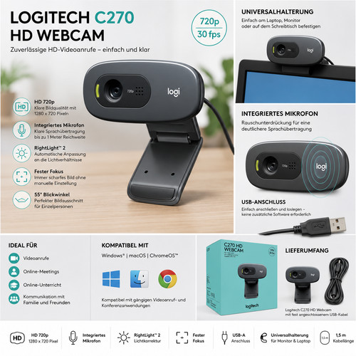 Logitech c270 webcam - logitech, –