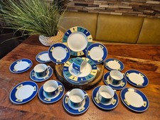 25 tlg. Vintage Kaffeeservice Kaffee Geschirr Porzellan v. Kahla blau grün gelb