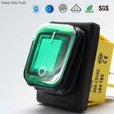 Kippschalter 2 Pollig grün 12V / 30A  mit Gummikappe und 6,3mm Auto PKW LKW Boot