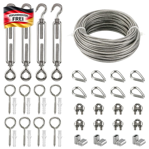 Edelstahl drahtseil set 20m - edelstahl,