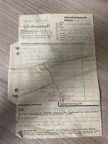 Original kaufbeleg 1960 - 1960,
