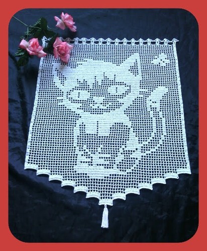 Häkelgardine - 1, 🐱🐱