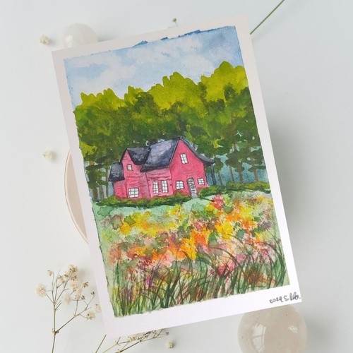 Landschaft aquarellbild - aquarellbild, a6