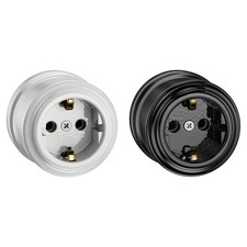 Aufputzsteckdose Porzellan PORS, weiß glänzend, rund, ⌀ 65 mm