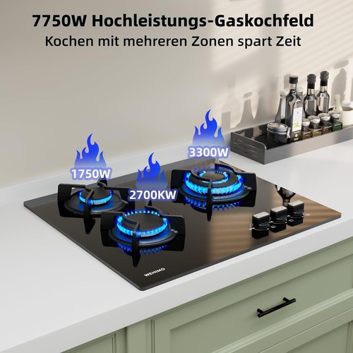 60cm gaskochfeld glas einbau - 60cm,