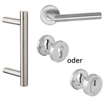 Haustürbeschlag Set Edelstahl Stoßgriff Klinke Schutzrosette rund Stangengriff