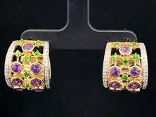 OHRSTECKER 925/- SILBER GELBVERG. MIT AMETHYST,CHROMDIOPSID & ZIRKON SCHMUCKJAGD