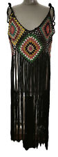 Häkel Kleid im RETRO STIL d 70er Jahre  Fransen Handarbeit SCHWARZ BUNT variabel