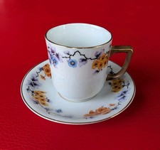 1920 Antike Jugendstil Sammeltasse Mokka Mocca Gold Blumen Blüten Blau Gelb Set