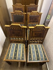 Stuhl Stühle ohne Armlehnen mit Polster alt stabil mit Ornamenten bequem schön b