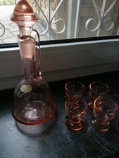  Likörflasche Service Echt Kristall Handgeschliffen Mit 4 Gläschen Rose antik