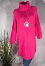 Langes Strick KLEID Pullikleid Loose Fit Rollkragen Italy PINK 38 40 42
