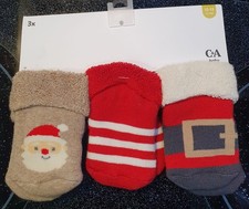 3 Paar "Weihnachts" Socken - Gr.1-3 Monate ( 14-15 ) - C&A - neu mit Etikett 