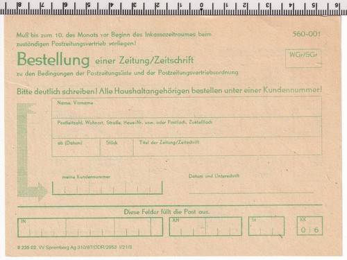 Ddr formular bestellung - ddr-formular, "bestellung