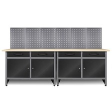 Ondis24 Werkstatt Set 240cm 2x Werkbank Metall 6x Lochwand  Montagewerkbank