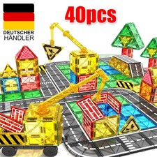 40tlg Kinderspiele Magnetische Bausteine Straßenset mit ausfahrbarem Magnetkran