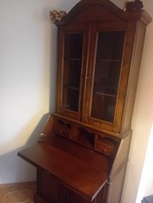 Antiker Eck Vitrien Sekretärschrank mit Schreibfläche, ausklapbar, abschließbar