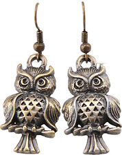Retro OWL 50s Vintage Eulen Ohrhänger / Ohrringe - Altgoldfarben Rockabilly