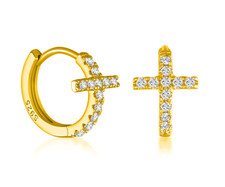 Kreuz Creolen Ohrringe 925 Silber/Gold mit Zirkonia Damen Kreolen Geschenk