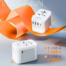 Universal Reiseadapter Weltweit Multi Adapter mit USB & Typ-C für US/EU/UK/AUS