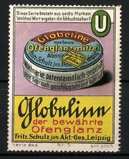 Reklamemarke Globeline - Ofenglanzmittel, Fritz Schult, Aussig, Dose 