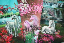 Stenzo  Jersey Stoff Panel  Pferde Einhörner Unicorn  pink  0,70m