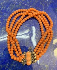 Antikes Mittelmeer-Korallen Armband mit Silber vergoldeter Schließe/ 4-R.  20,7g