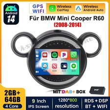 DAB+ 2+64GB Android 14 Autoradio Carplay Navi für BMW Mini Cooper R60 Countryman