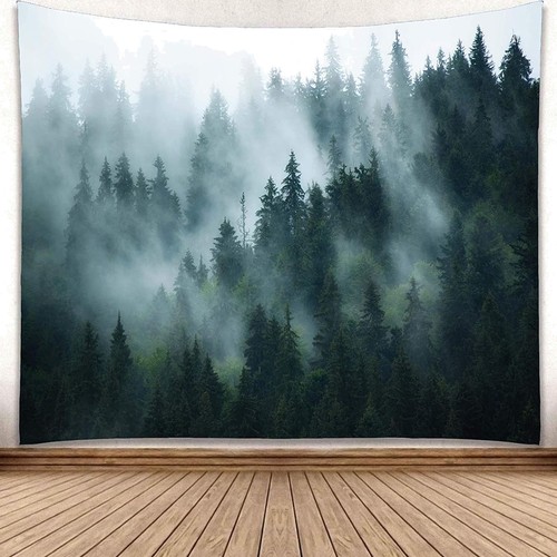 Wandteppich wald grün neblig - wandteppich,