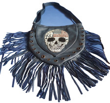 Schultertasche Skull Todenkopf mit Fransen blau Tasche