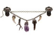jagdliches Charivari Rockstecker Silber mit Amethyst Fuchszahn Tracht (D2993)