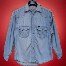 "WRANGLER" JEANSHEMD S/M HELLBLAU DRUCKKNÖPFE+LOGO ORIGINAL VINTAGE ‼️