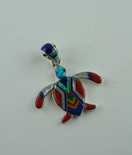 Indianerschmuck Anhänger  Schildkröte  Edelsteine Sterling Silber