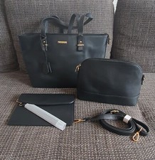 3-TEILIGES DAMEN TASCHENSET SHOPPER TASCHE HANDTASCHE UMHÄNGETASCHE CLUTCH SCHWA