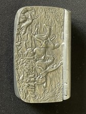 Vintage Snuff Box Schnupftabakdose, Pillendose Zinn mit Jagdmotiv, Portugal
