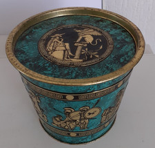 Art Deco Antike  Blech Dose - Eimerform mit Deckel  - 10,5 cm Übersee Kaffee