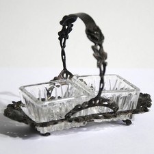 Antikes Salieren Körbchen Menage Salz Pfeffer 835 Silber Hildesheimer Rose Glas