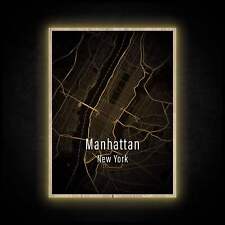 LED Leuchtbild - Manhattan New York Skyline - Leuchtendes Wandbild mit Rahmen