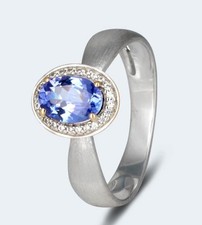 Harry Ivens IV Ring WG/GG 375 Bicolor, satiniert mit Tansanit AAAA, Zirkonen