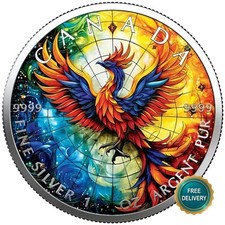 2025 1OZ Silber Kanada Buntglas Phönix coloriert Farbe Zertifikat NUR 100 #79