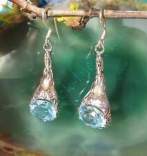 RX Ohrring Topas blau Stein der Götter Antik Stil Silber 925 teils vergoldet 