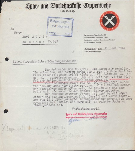Oppenwehe westf brief - brief, 1948