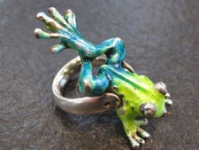 Ring Silber 925 Ehinger Schwarz Tipit mit großem Email Frosch sehr selten