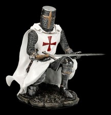 Kreuzritter Figur - Kniender Ritter mit Schwert in Weiß - Mittelalter Deko LARP 