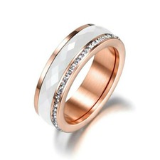 Ring aus Keramik Edelstahl Zirkonia Steine  6 mm Weiß Rosegold Neu + AUSWAHL